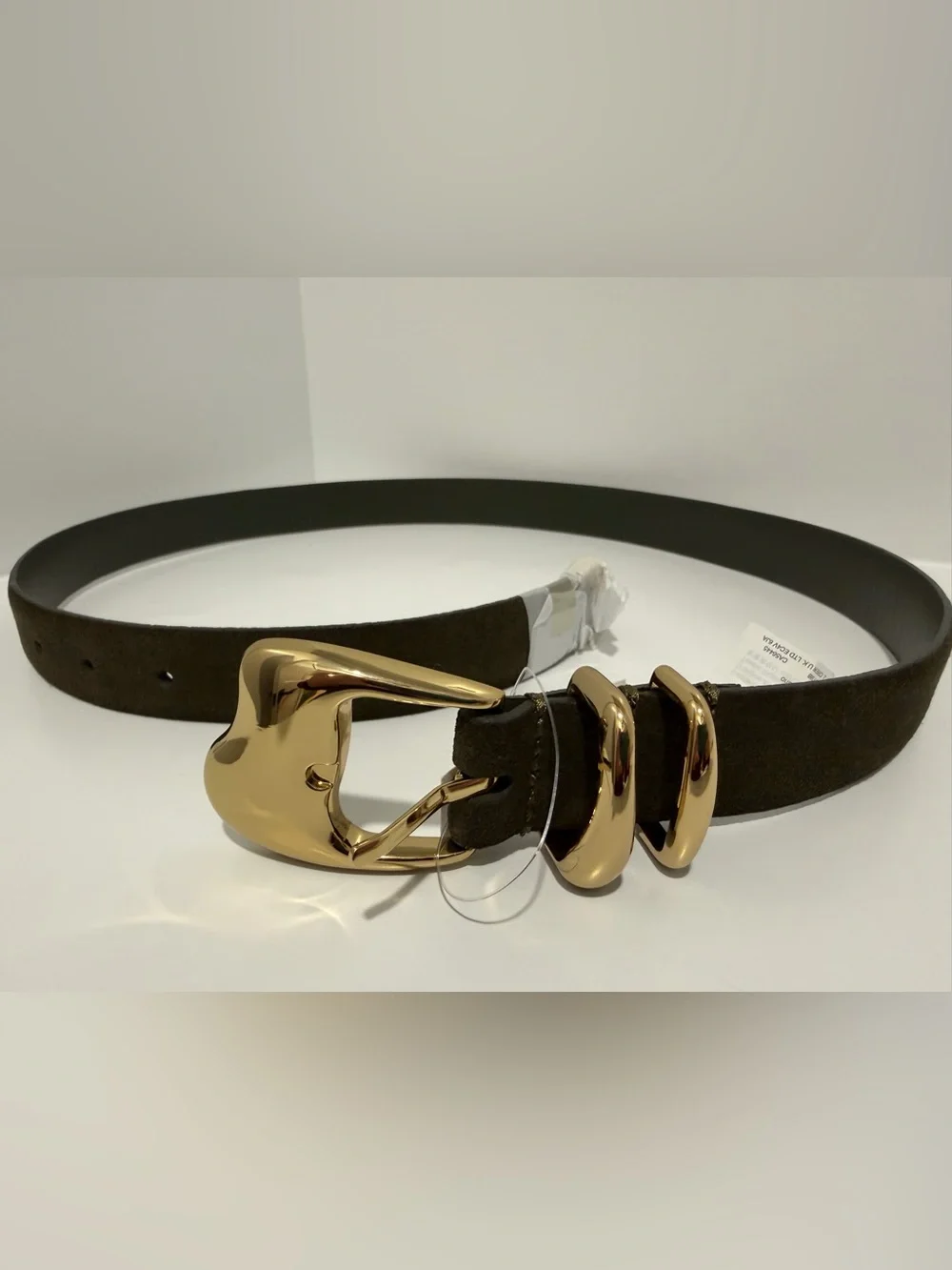 NEW Madewell Sculpted Wavy-Buckle Belt in Dried Olive suede NY202 S (27-28”) $78